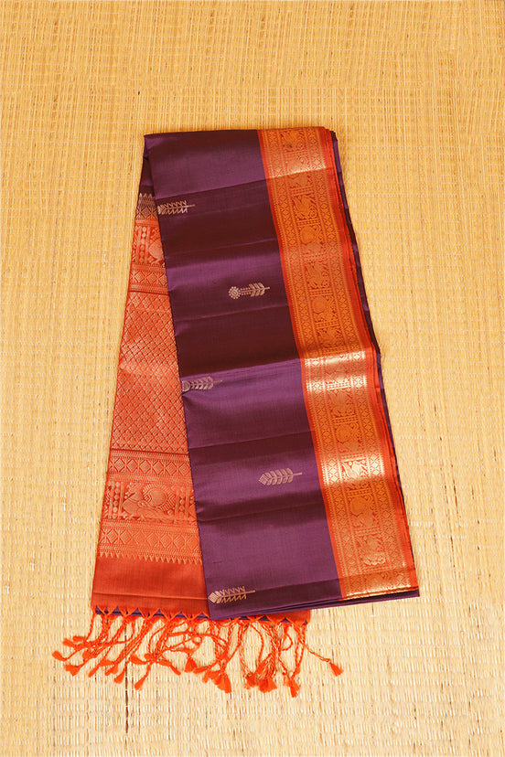 Violet  Pure Soft Silk Saree with Burnt Orange Borders
