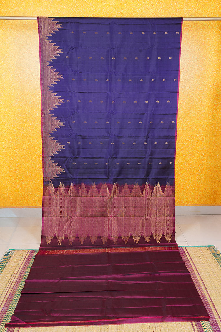 Violet Pure Soft Silk Saree with Temple Border