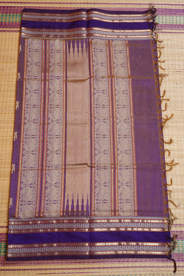 Purple Vintage Silkcotton Saree  with Violet Borders