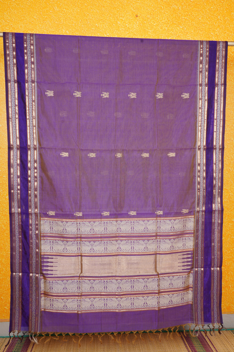 Purple Vintage Silkcotton Saree  with Violet Borders