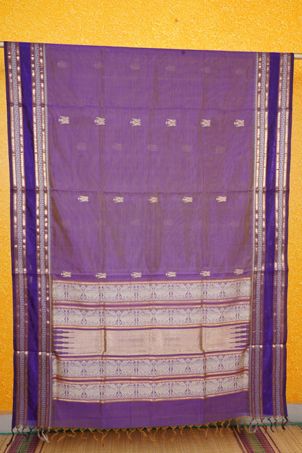 Purple Vintage Silkcotton Saree  with Violet Borders