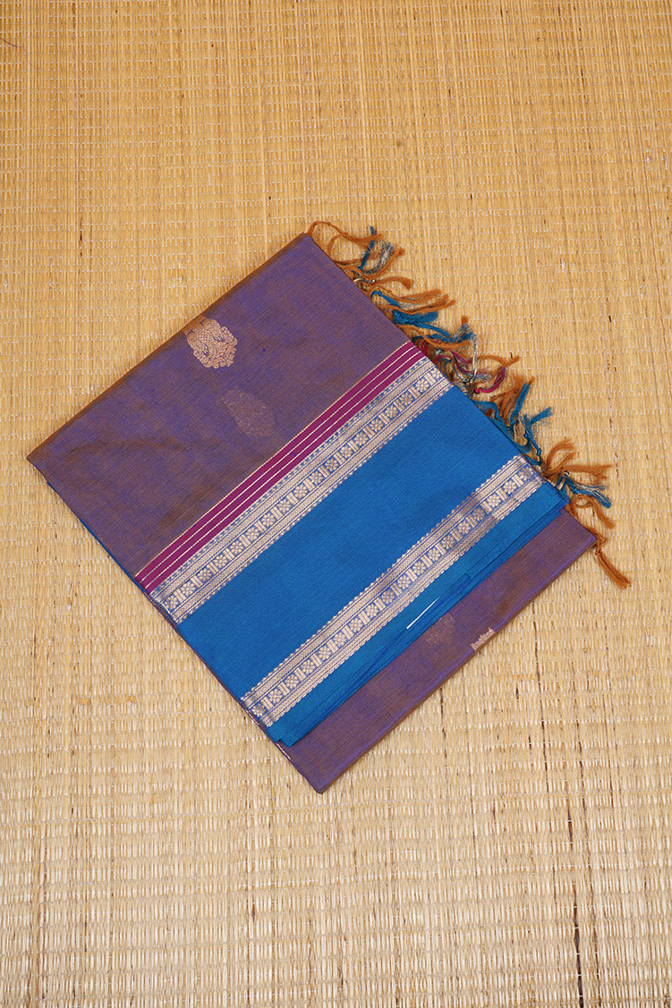 Violet Vintage Silkcotton Saree with Blue Borders