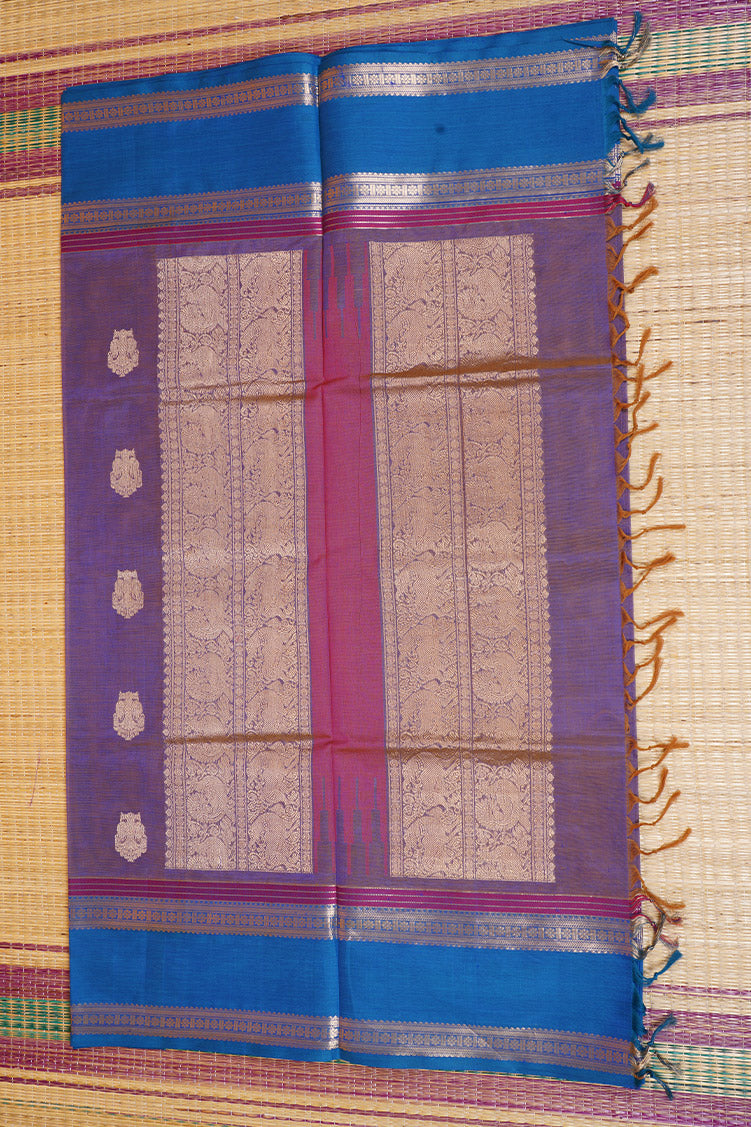 Violet Vintage Silkcotton Saree with Blue Borders