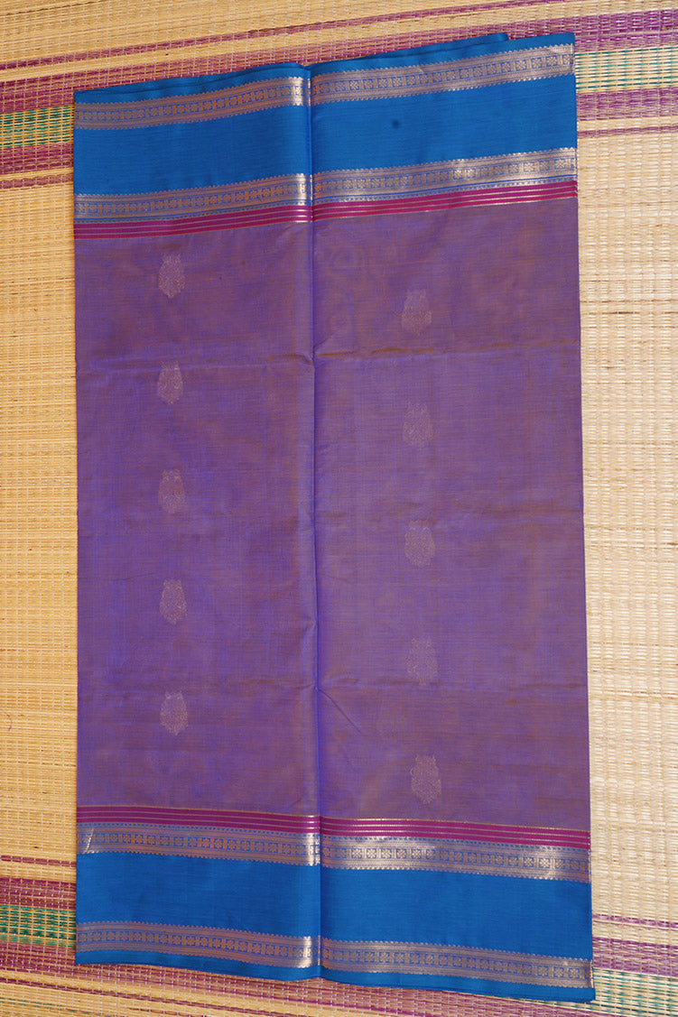 Violet Vintage Silkcotton Saree with Blue Borders