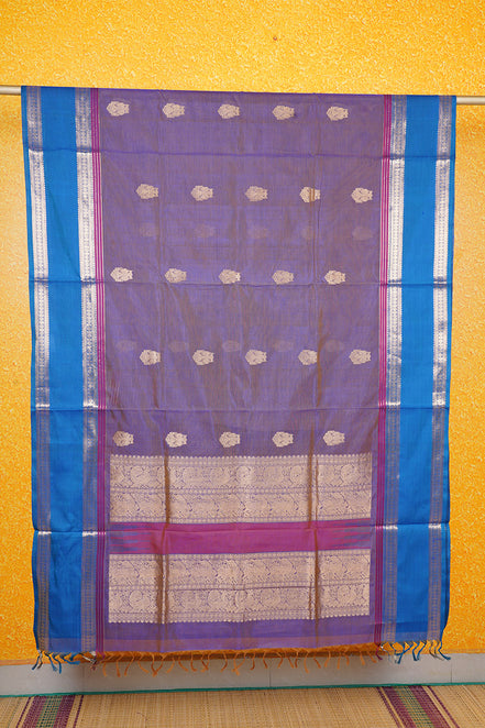 Violet Vintage Silkcotton Saree with Blue Borders
