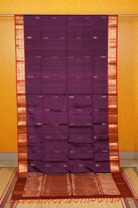 Violet  Pure Soft Silk Saree with Burnt Orange Borders