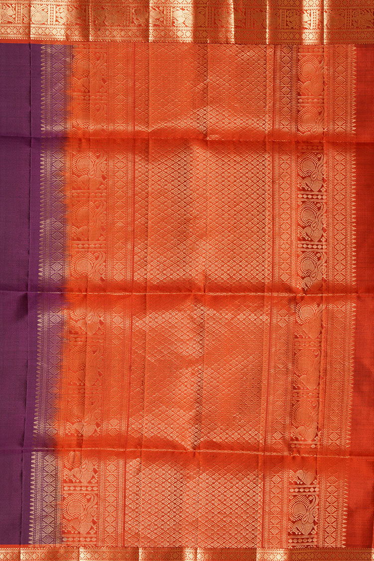 Violet  Pure Soft Silk Saree with Burnt Orange Borders