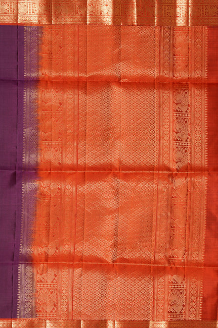 Violet  Pure Soft Silk Saree with Burnt Orange Borders
