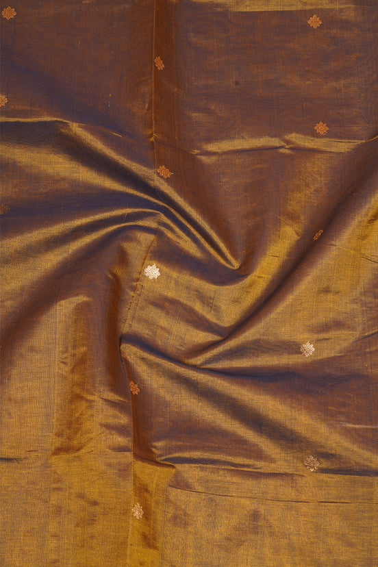 Warm Gold (Champagne) Colored Vintage SilkCotton Saree with Green Selvedge
