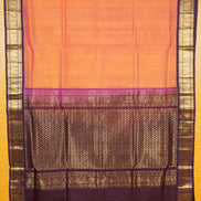 Yellow with Pink Shot Silkcotton Saree with Deep Purple Borders