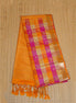 Yellow and Pink Checked Kanchipuram Semi Soft Silk Saree