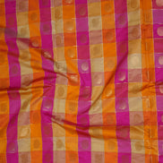 Yellow and Pink Checked Kanchipuram Semi Soft Silk Saree