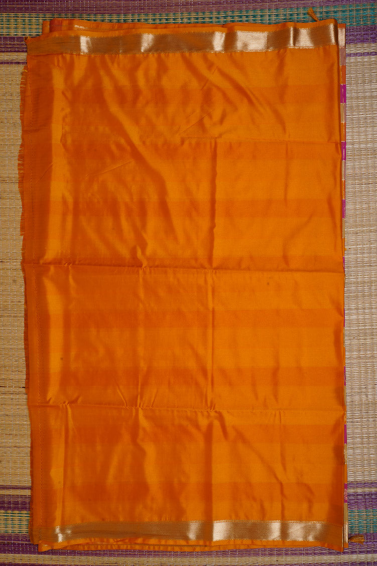 Yellow and Pink Checked Kanchipuram Semi Soft Silk Saree