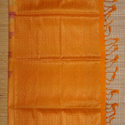 Yellow and Pink Checked Kanchipuram Semi Soft Silk Saree