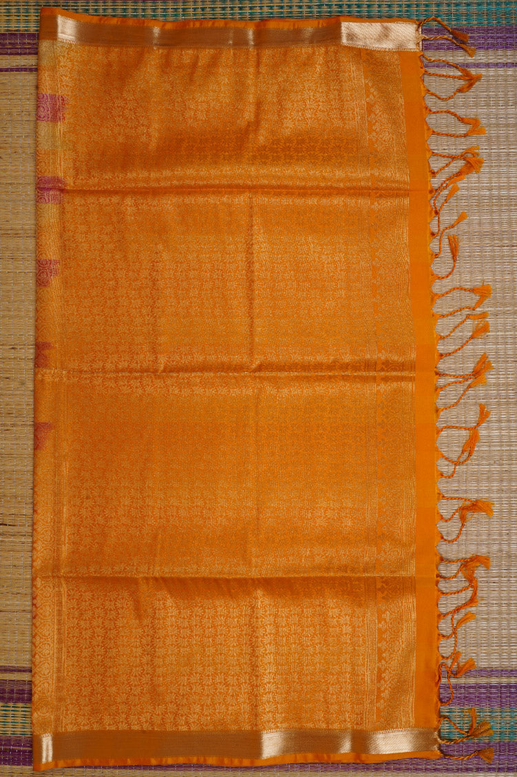 Yellow and Pink Checked Kanchipuram Semi Soft Silk Saree