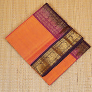 Yellow with Pink Shot Silkcotton Saree with Deep Purple Borders