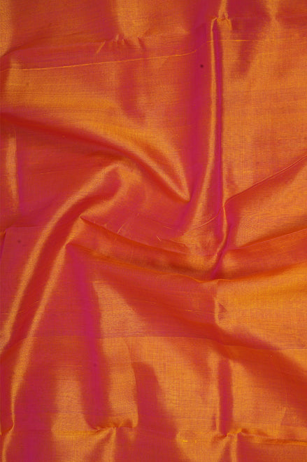 Yellow with Pink Shot Silkcotton Saree with Deep Purple Borders