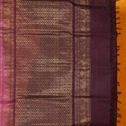 Yellow with Pink Shot Silkcotton Saree with Deep Purple Borders